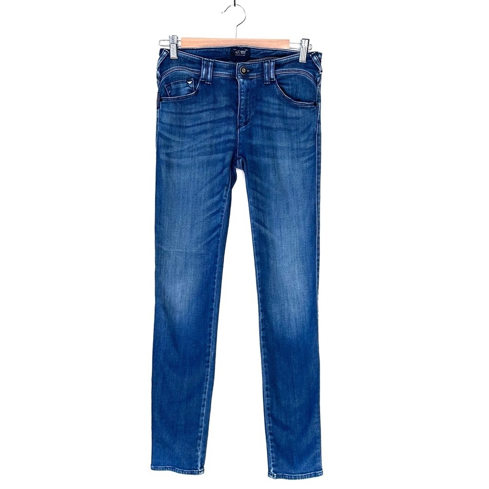Armani Jeans Orchid Low Rise Skinny Jeans Back Pocket Beading Size 27